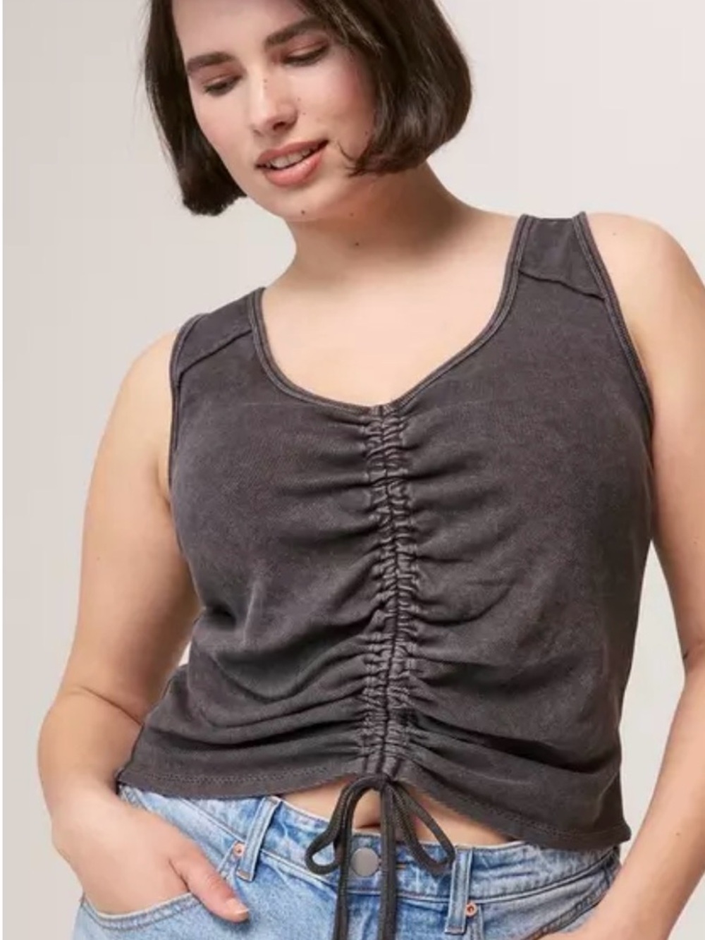 torrid Washed Charcoal Ruched Drawstring Tank NWT